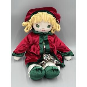 Vintage Sweetie Mine Doll In Red Velvet Style Hat & Cape Christmas 20” Ragdoll